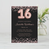 Elegant Sweet 16 Birthday Ballon Black Glitter Kaart (Staand voorkant)