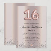 Elegant Sweet 16 Birthday Balloon Roos Gold Foil Kaart (Voorkant / Achterkant)