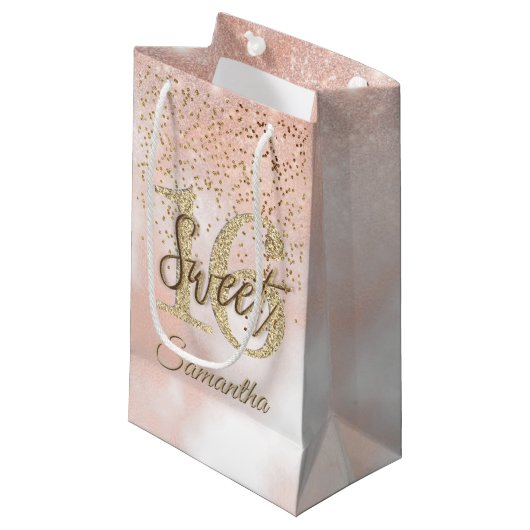 Elegant Sweet 16 Birthday Blush Pink Gold Glitter Klein Cadeauzakje (Voorkant Gekanteld)