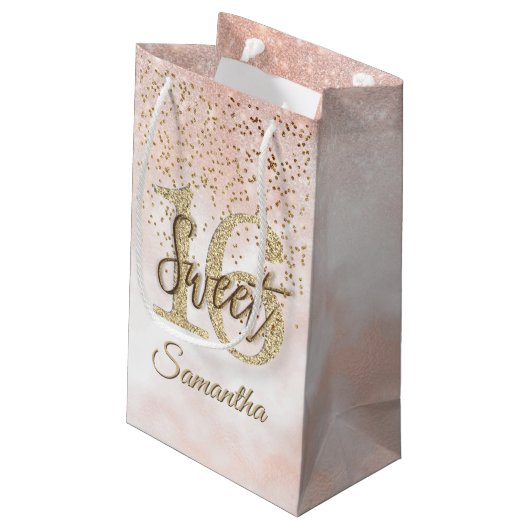 Elegant Sweet 16 Birthday Blush Pink Gold Glitter Klein Cadeauzakje (Achterkant Gekanteld)