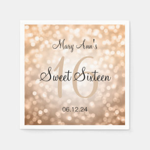 Elegant Sweet 16 Birthday Copper Glitter Lights Servetten