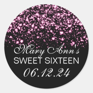 Elegant Sweet 16 Birthday Midnight Glam Pink Ronde Sticker