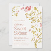 Elegant Sweet 16 Birthday Party Invitation - Peach Kaart (Voorkant)