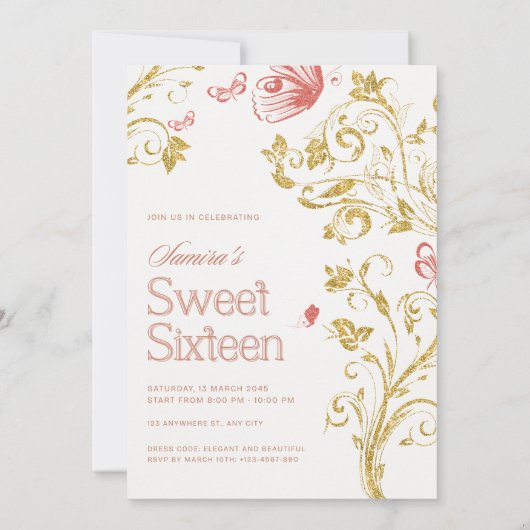 Elegant Sweet 16 Birthday Party Invitation - Peach Kaart (Achterkant)