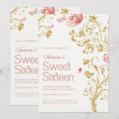 Elegant Sweet 16 Birthday Party Invitation - Peach Kaart (Voorkant / Achterkant)