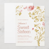 Elegant Sweet 16 Birthday Party Invitation - Peach Kaart (Voorkant / Achterkant)