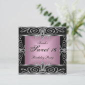 Elegant Sweet 16 Birthday Pink Black Silver Kaart (Staand voorkant)