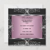 Elegant Sweet 16 Birthday Pink Black Silver Kaart (Achterkant)
