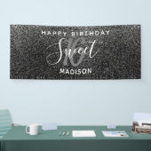 Elegant Sweet 16 Black Silver Faux Glitter Name Spandoek (Beurs)