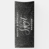 Elegant Sweet 16 Black Silver Faux Glitter Name Spandoek (Verticaal)