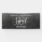 Elegant Sweet 16 Black Silver Faux Glitter Name Spandoek (Horizontaal)