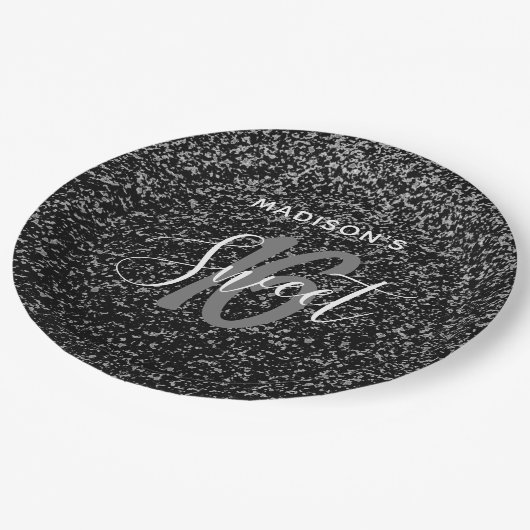 Elegant Sweet 16 Black Silver Specialized Papieren Bordje (Gekanteld)