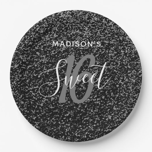 Elegant Sweet 16 Black Silver Specialized Papieren Bordje (Voorkant)