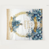 Elegant Sweet 16 Blauw Goud Waterverf Glitter Wandkleed (Voorkant (horizontaal))