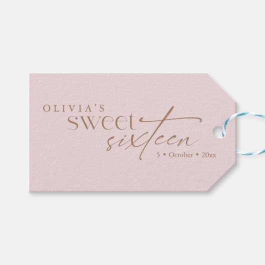 Elegant Sweet 16 Blush Pink Birthday  Cadeaulabel (Voorkant (Horizontaal))