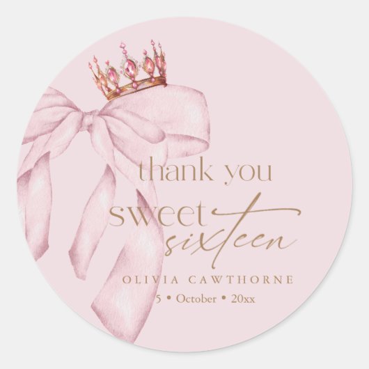 Elegant Sweet 16 Blush Pink Birthday  Ronde Sticker (Voorkant)