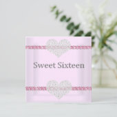 ELEGANT SWEET 16 Diamond Heart Pink Kaart (Staand voorkant)