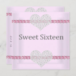 ELEGANT SWEET 16 Diamond Heart Pink Kaart