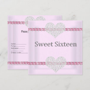 ELEGANT SWEET 16 Diamond Heart Pink Kaart