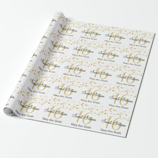 Elegant Sweet 16 Faux Gold Foil Glitter Lights Cadeaupapier (Uitgerold)