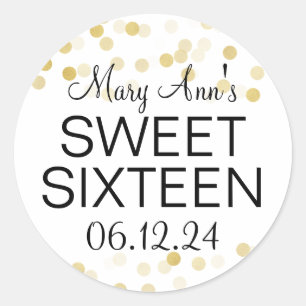 Elegant Sweet 16 Faux Gold Foil Glitter Lights Ronde Sticker