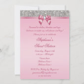 Elegant Sweet 16 Faux Silver Sequins Pink Bow Kaart (Achterkant)