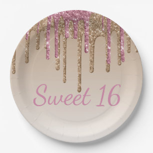 Elegant Sweet 16 Gold Glitter Script Ombré Papieren Bordje