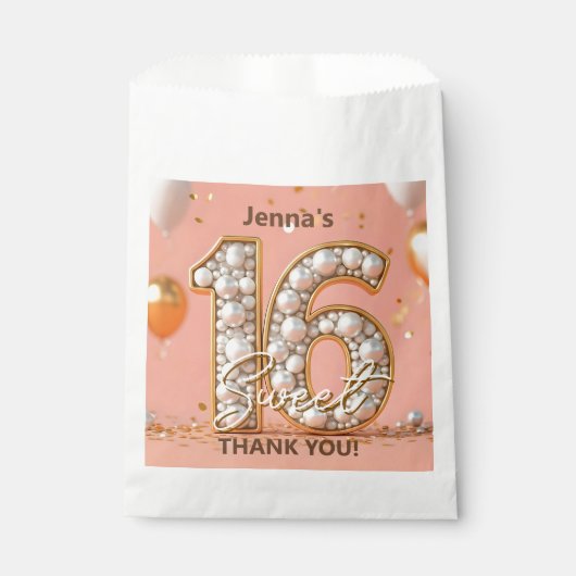 Elegant Sweet 16 Gold Pearl Pink Balloons Bedankzakje (Voorkant)