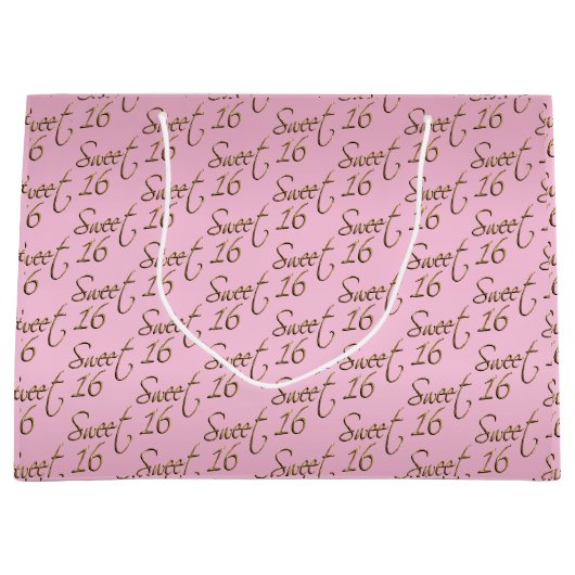 Elegant Sweet 16 in Roze en Gold Groot Cadeauzakje (Voorkant)