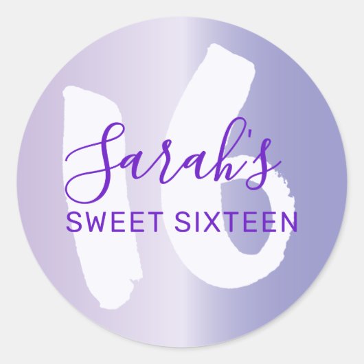 Elegant Sweet 16 Paarse Metallic Verjaardag Ronde Sticker (Voorkant)