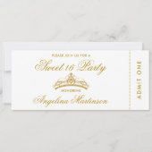 Elegant Sweet 16 Party Goud en Wit Ticket Kaart (Voorkant)