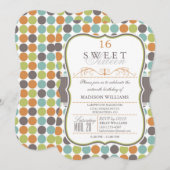 Elegant Sweet 16 Party Uitnodigen; Retro Stippen Kaart (Voorkant / Achterkant)