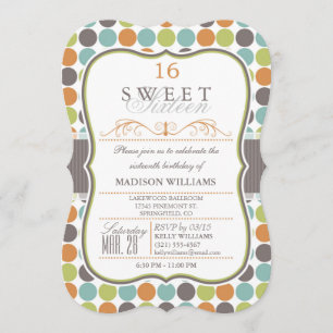 Elegant Sweet 16 Party Uitnodigen; Retro Stippen Kaart