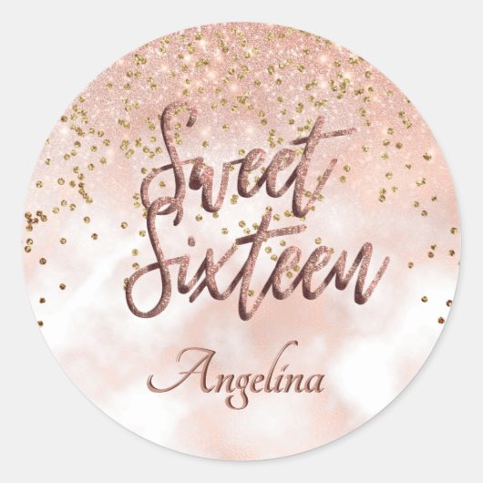 Elegant Sweet 16 Roos Blush Roze Goud Glitter Ronde Sticker (Voorkant)