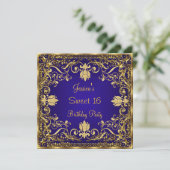 Elegant Sweet 16 Royal Blue Gold Invitation Kaart (Staand voorkant)