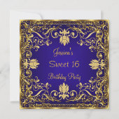 Elegant Sweet 16 Royal Blue Gold Invitation Kaart (Voorkant)