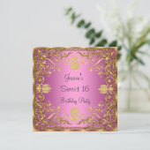 Elegant Sweet 16 roze Gold Invitation Kaart (Staand voorkant)