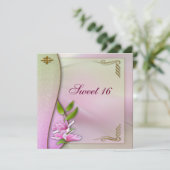 Elegant Sweet 16 Roze Magnolia Invites Kaart (Staand voorkant)