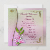 Elegant Sweet 16 Roze Magnolia Invites Kaart (Achterkant)