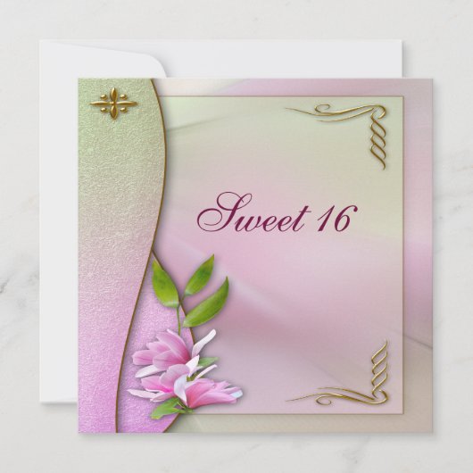 Elegant Sweet 16 Roze Magnolia Invites Kaart (Voorkant)
