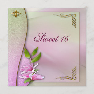 Elegant Sweet 16 Roze Magnolia Invites Kaart