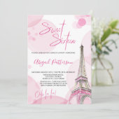 Elegant Sweet 16 Roze Wit Parijs Verjaardag Kaart (Staand voorkant)