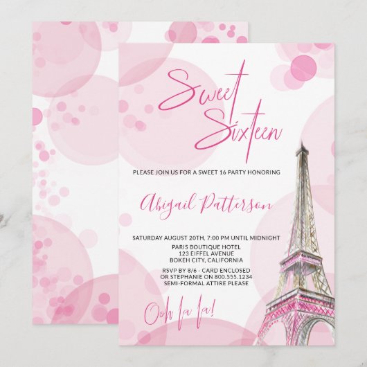 Elegant Sweet 16 Roze Wit Parijs Verjaardag Kaart (Voorkant / Achterkant)