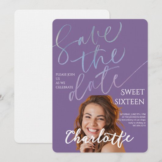 Elegant Sweet 16 Save the Date Birthday Kaart (Voorkant / Achterkant)