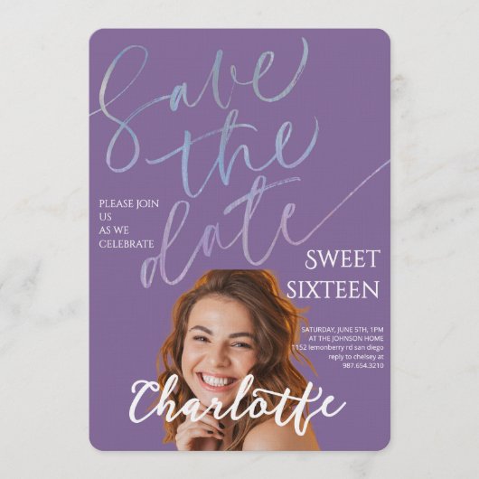 Elegant Sweet 16 Save the Date Birthday Kaart (Voorkant)