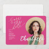 Elegant Sweet 16 Save the Date Birthday Kaart (Voorkant / Achterkant)