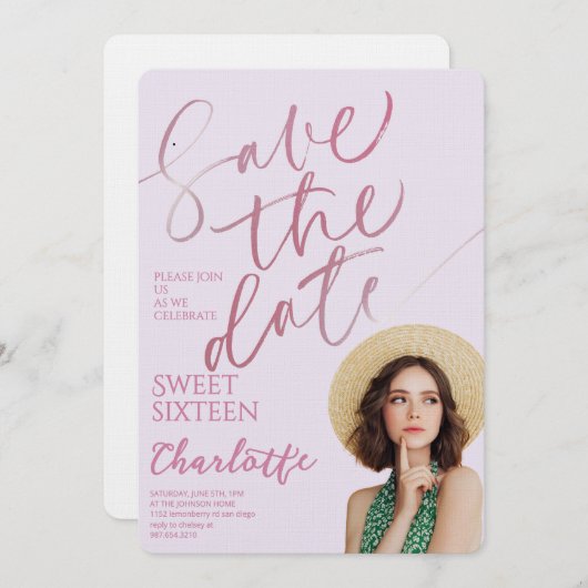 Elegant Sweet 16 Save the Date Birthday Kaart (Voorkant / Achterkant)
