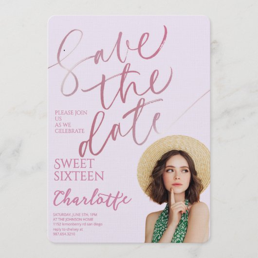 Elegant Sweet 16 Save the Date Birthday Kaart (Voorkant)