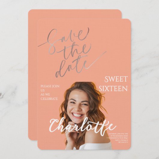 Elegant Sweet 16 Save the Date Birthday Kaart (Voorkant / Achterkant)