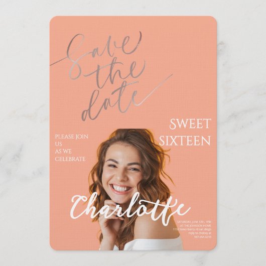 Elegant Sweet 16 Save the Date Birthday Kaart (Voorkant)